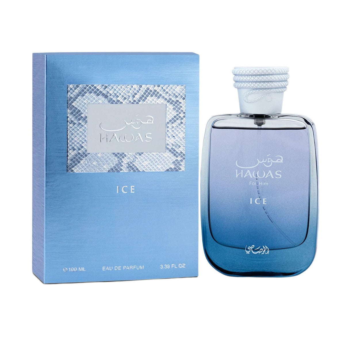 RASASI Hawas Ice front bottle view showing sleek packaging and refreshing appeal
