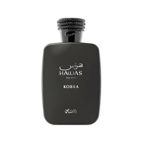 rasasi Hawas Kobra front bottle showing elegant packaging and brand identity