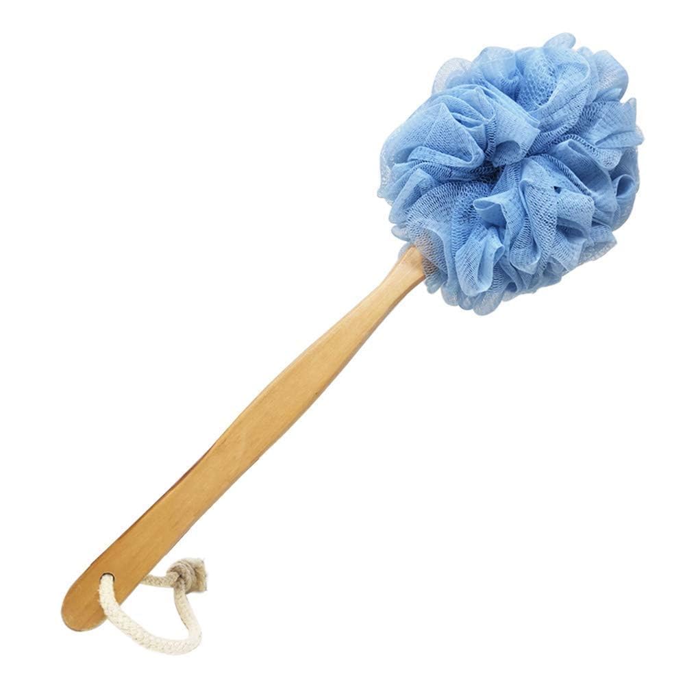 RASDDER front view showing loofah and handle, clear product benefits