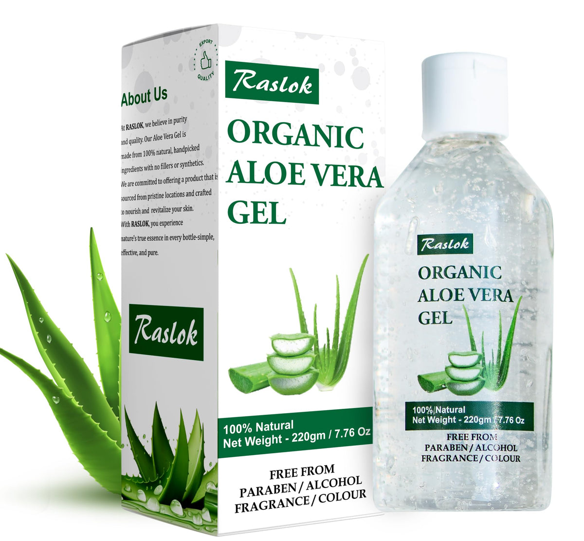 Raslok front packaging showing 7.7 oz jar and clear label for easy identification