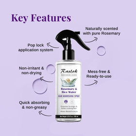 Raslok fine mist close-up spraying hair to demonstrate lightweight, even coverage