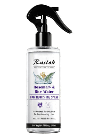 Raslok ingredients label close-up highlighting natural rosemary and rice water extracts