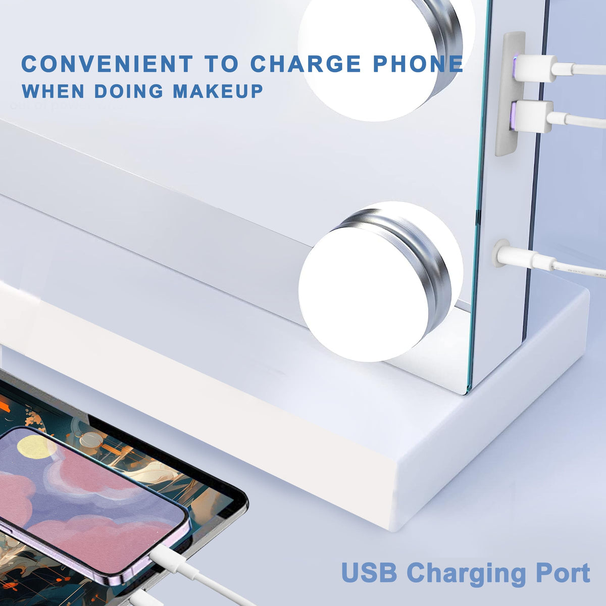 Ratsamee side view of USB‑C port enabling device charging while using the mirror