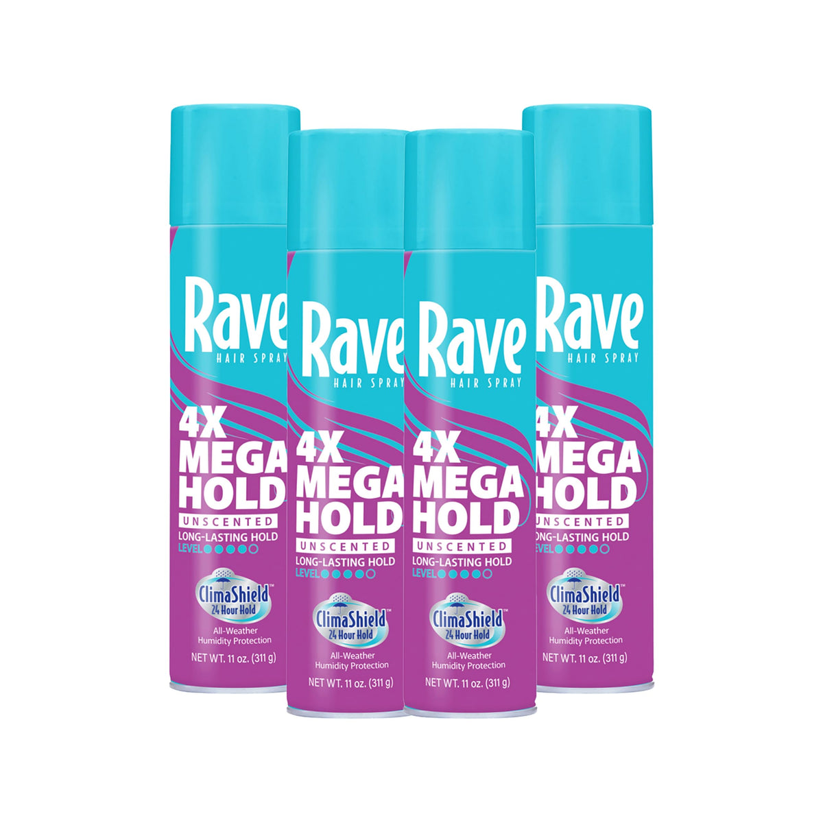 rave 4x mega front packaging showing product and unscented benefit