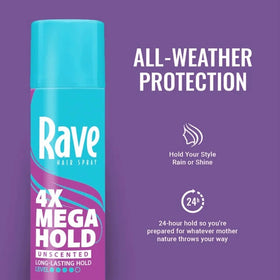 rave 4x mega side label with ingredient highlights and hold level