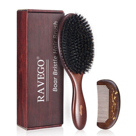 RAVEGO front view showing brush shape and natural boar bristles for polished shine