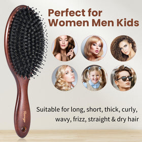 RAVEGO brushing long hair demonstrating reduced friction and easier detangling benefits