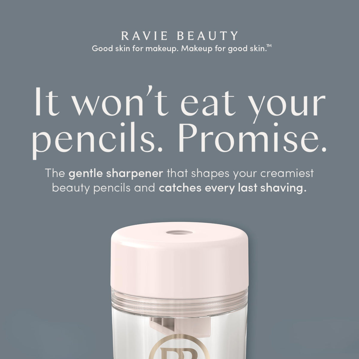 Ravie Beauty open reservoir holding shavings for mess-free on-the-go use