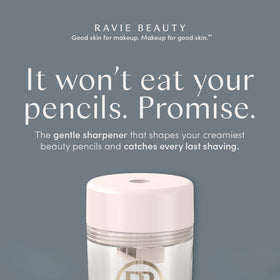 Ravie Beauty open reservoir holding shavings for mess-free on-the-go use