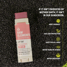Raw Elements applied on lips demonstrating subtle pink sheen and protection