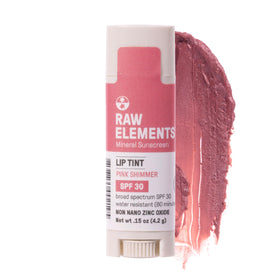 Raw Elements front packaging showing compact SPF 30+ lip shimmer
