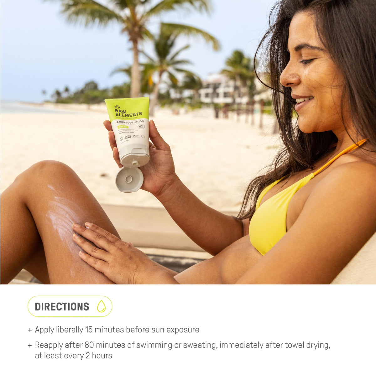 Raw Elements tube in hand indicating travel-friendly 3 oz size benefit