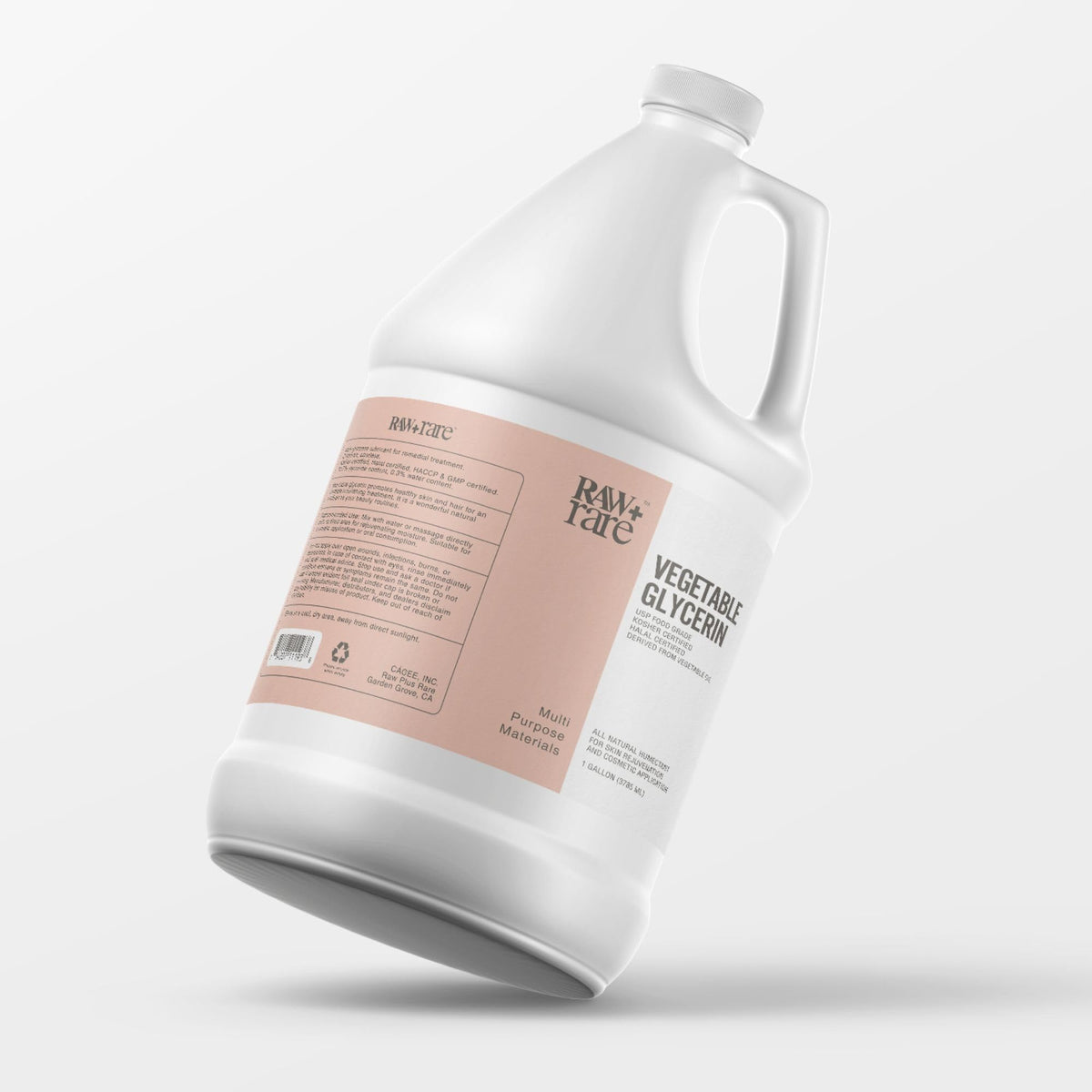 Raw Plus Rare gallon front label showing product and certifications benefit: easy identification