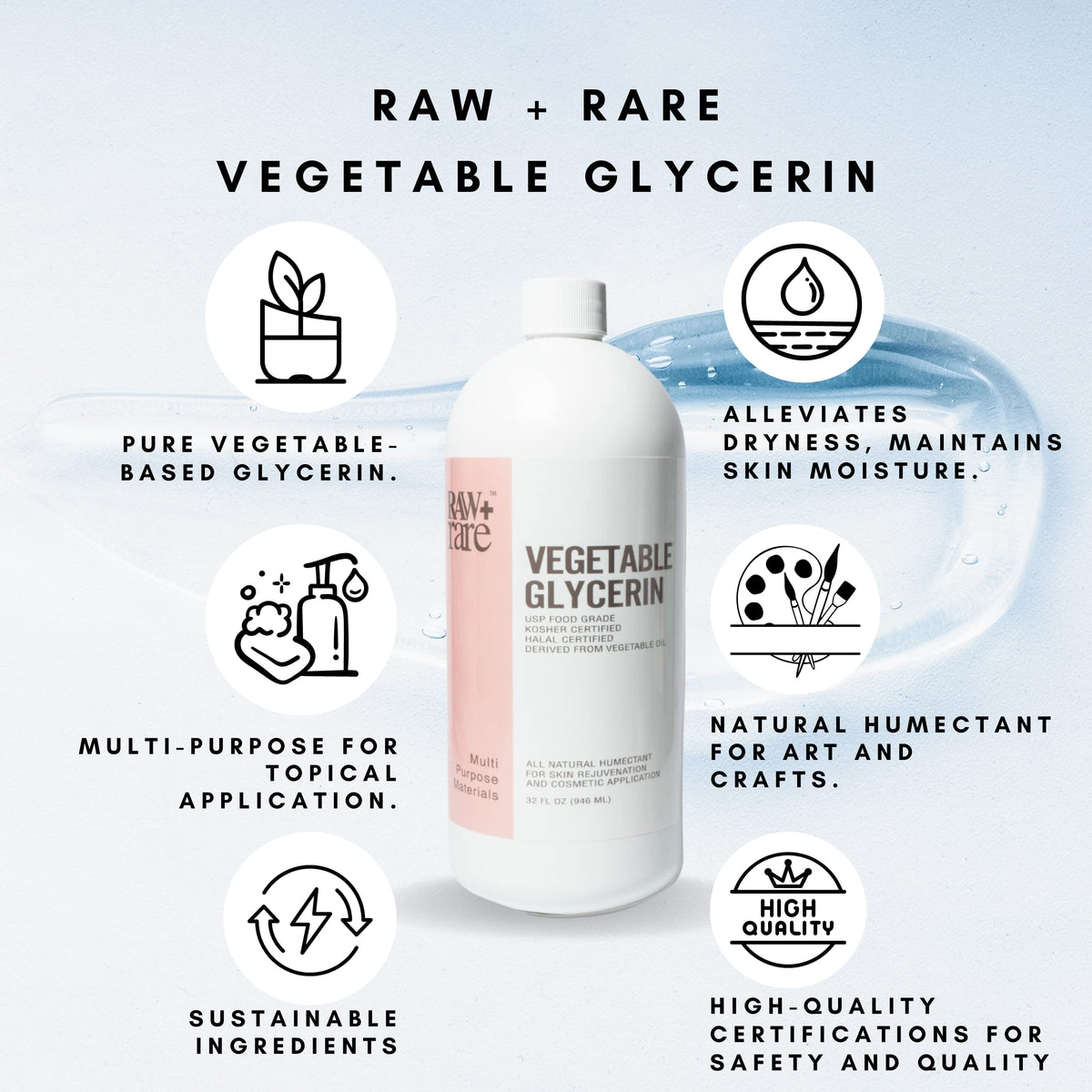 Raw Plus Rare pouring glycerin into a measuring cup for precise formulation benefit