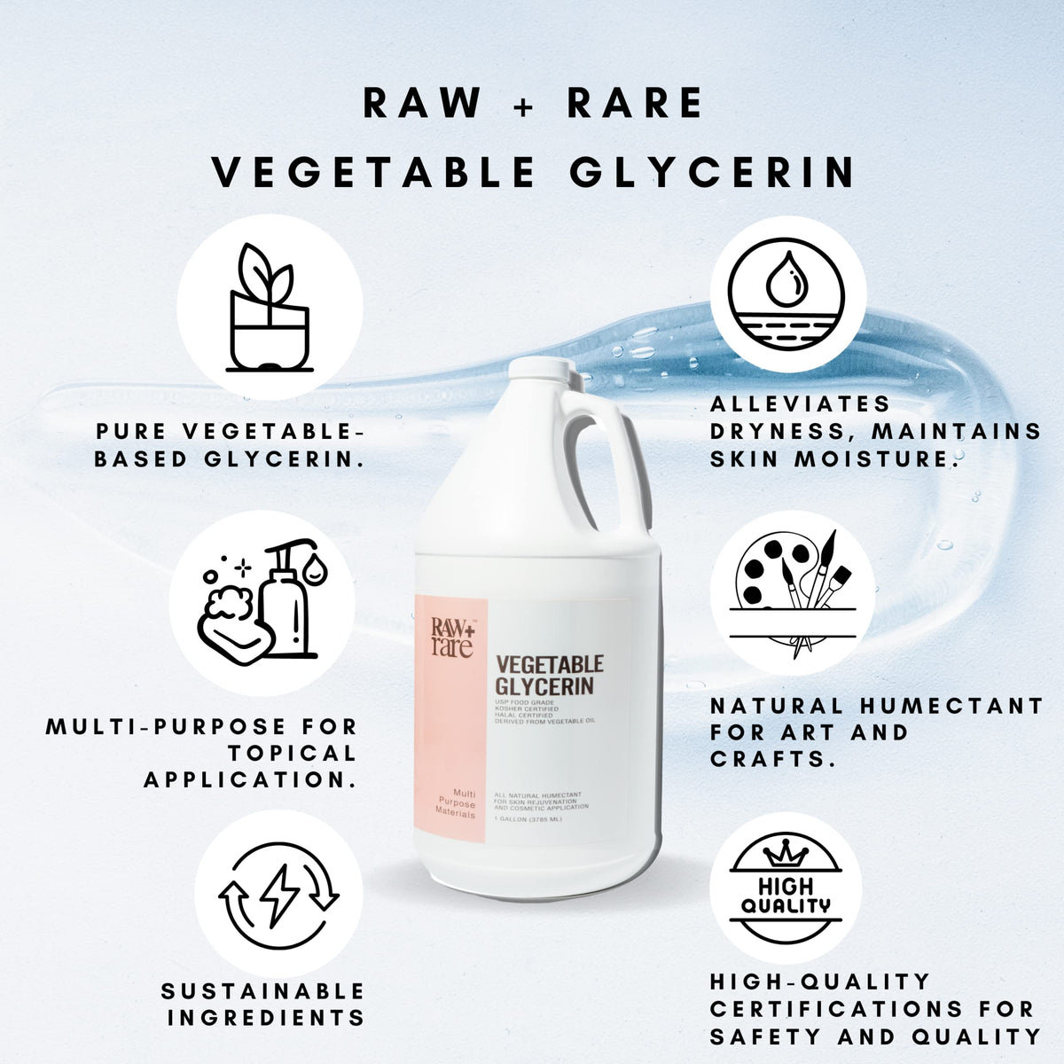Raw Plus Rare glycerin viscosity drip demonstrating texture benefit: high purity consistency
