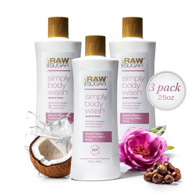RAW SUGAR front packaging showing bottle and Beach Rose scent benefit