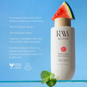 RAW SUGAR bottle held by hand to show 20 fl oz scale and travel convenience