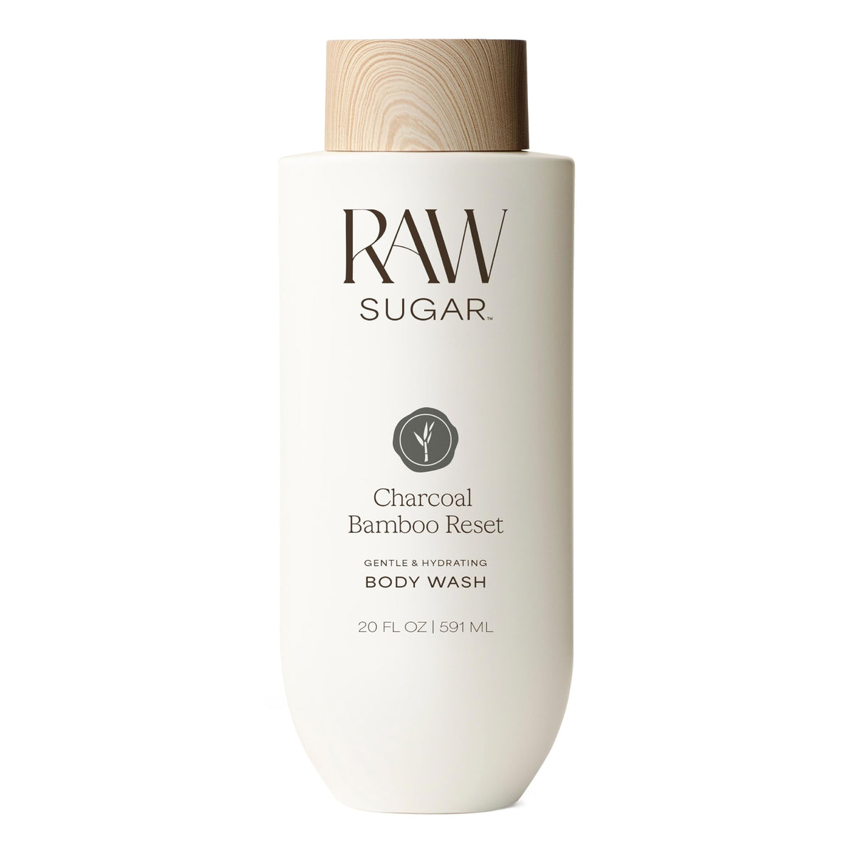 RAW SUGAR front packaging showing bottle and charcoal bamboo scent benefits