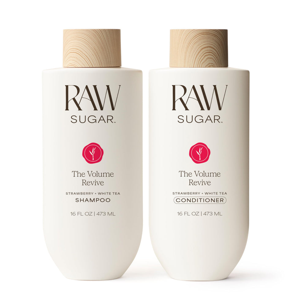 RAW SUGAR duo front packaging showing both bottles and volume benefit