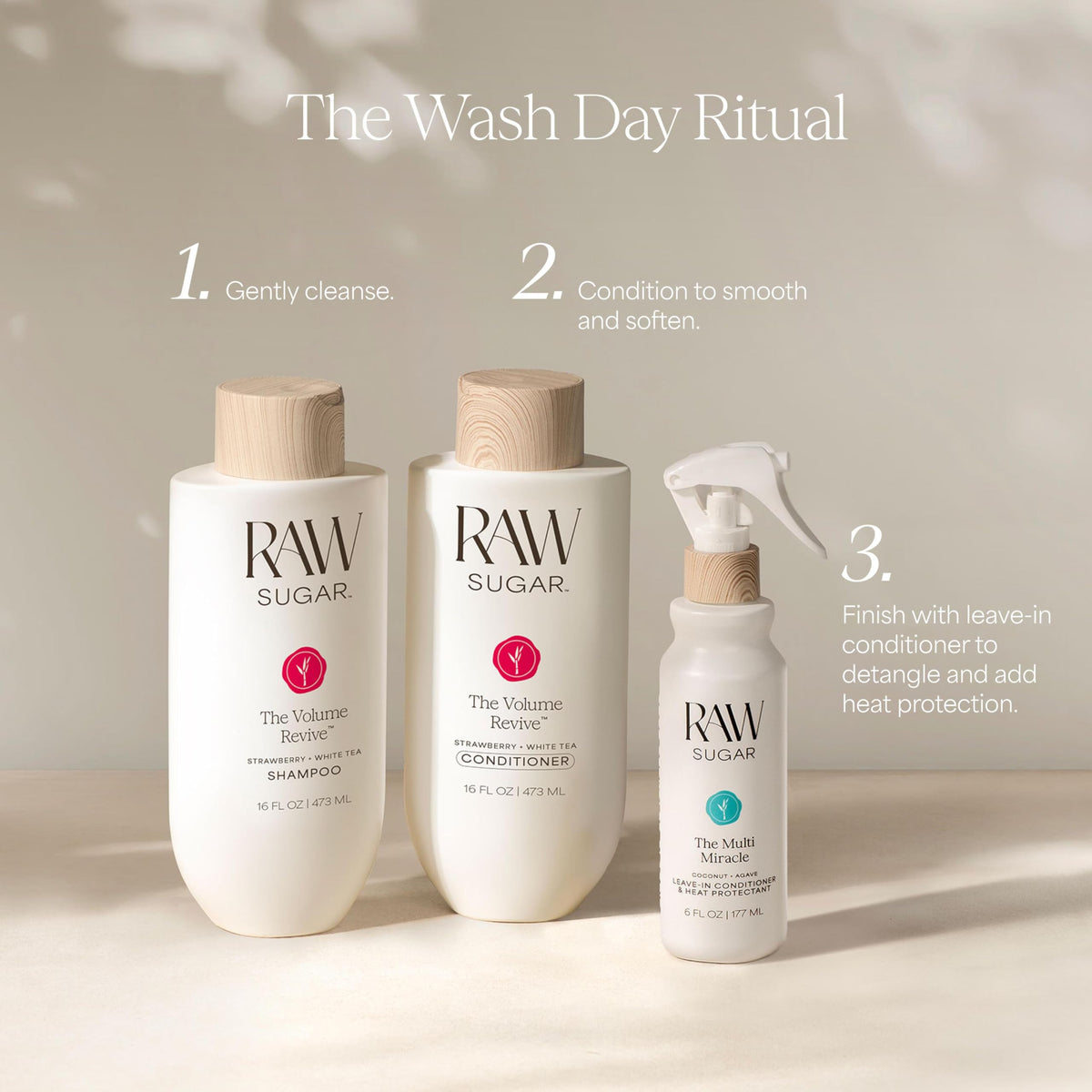 RAW SUGAR before and after hair scale showing fuller-looking, voluminous hair