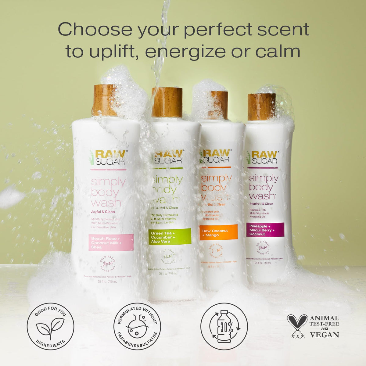 RAW SUGAR lather on skin demonstrating hydrating, non-drying foam