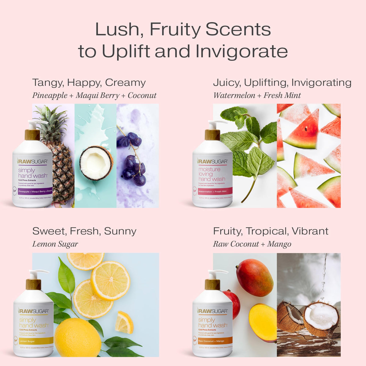 RAW SUGAR Watermelon + Fresh Mint lathered in hand demonstrating gentle cleansing