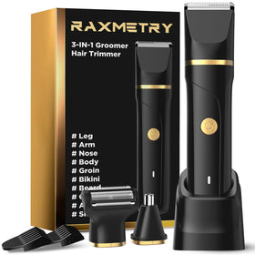 RAXMETRY trimmer front view showing buttons and ergonomic grip benefits