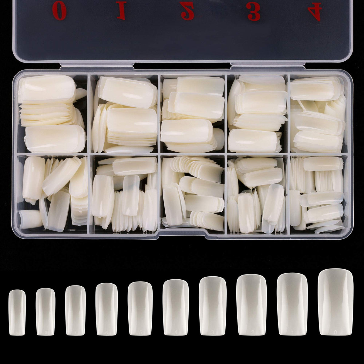 RayanWay front packaging showing 500 natural nail tips and compact case for easy storage