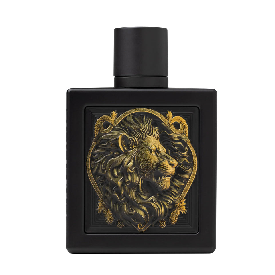 RAYHAAN Lion front bottle displayed, bold design and confident presentation