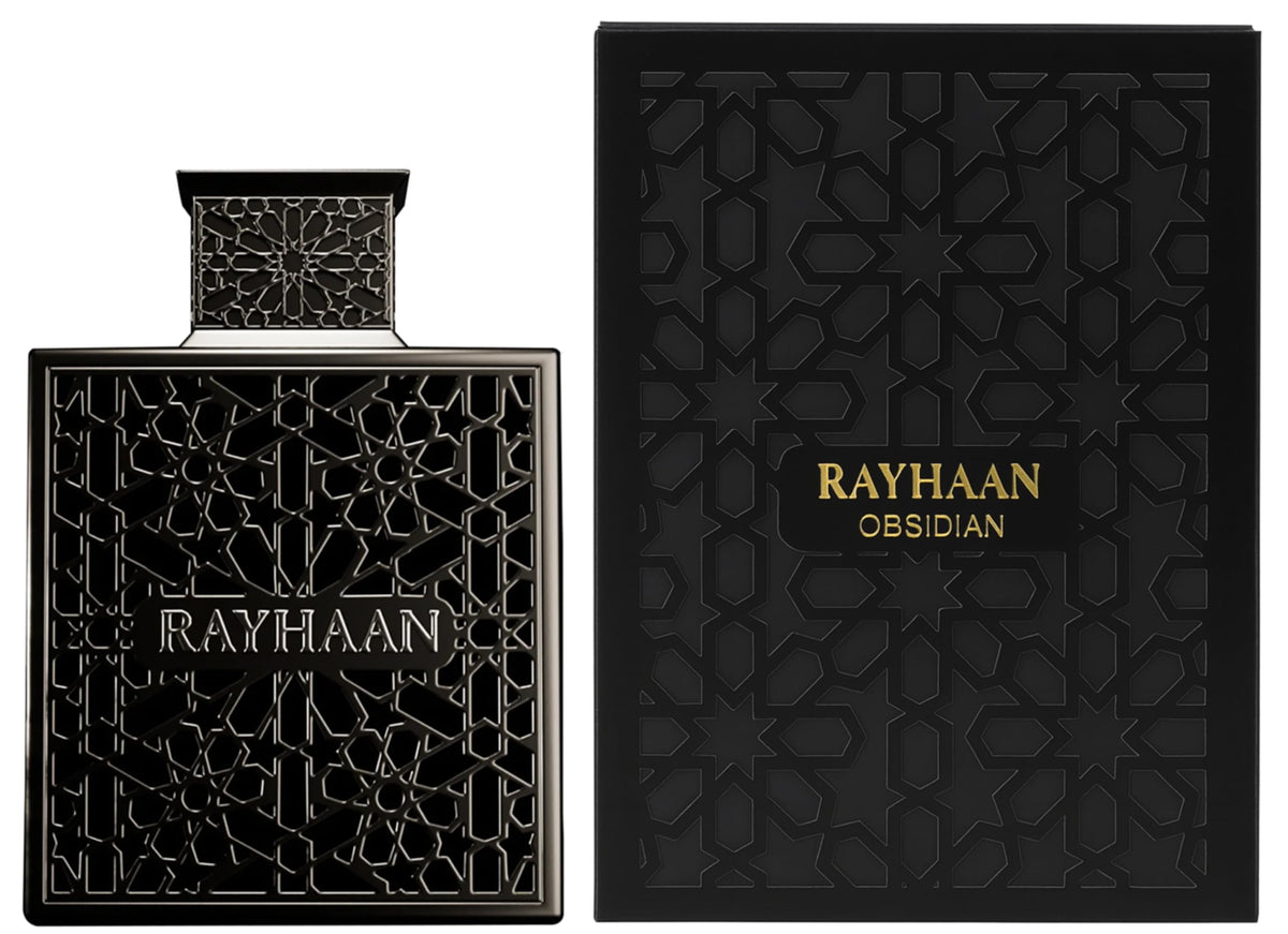 Rayhaan bottle close-up of label and glass texture highlighting premium finish and detail