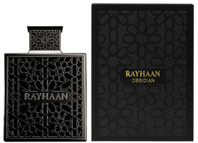 Rayhaan bottle close-up of label and glass texture highlighting premium finish and detail
