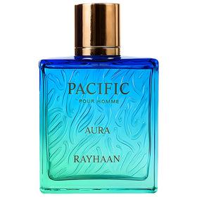RAYHAAN Pacific Aura front bottle showing sleek design and fresh styling benefit