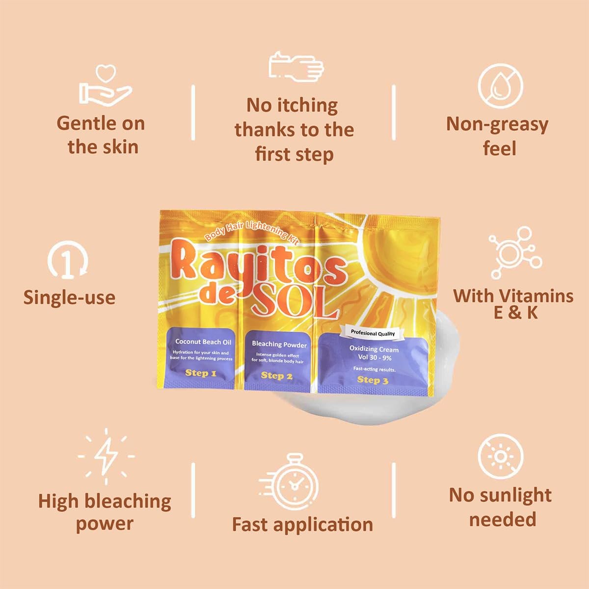 Rayitos de sol brush applying mixture to leg for even, controlled application