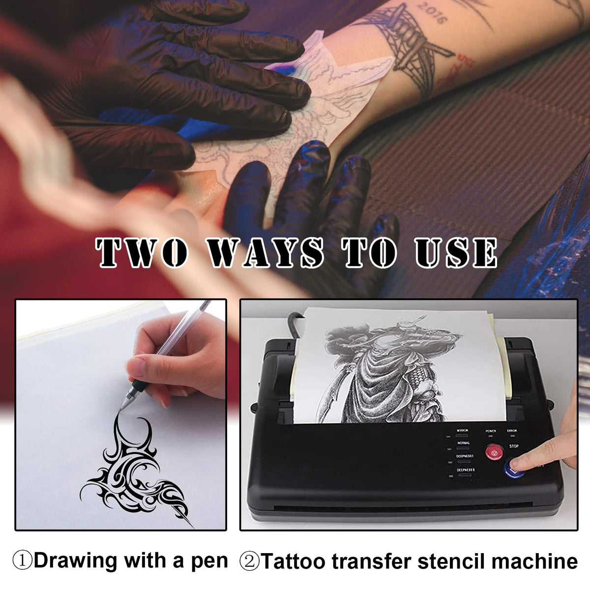 Rayyl hand applying stencil transfer to skin showing accurate stencil placement