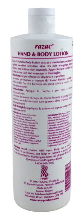 Razac lotion texture on hand illustrating quick absorption and smoothness