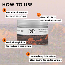 R+Co Badlands volcanic ash ingredient display highlighting oil-absorbing benefit