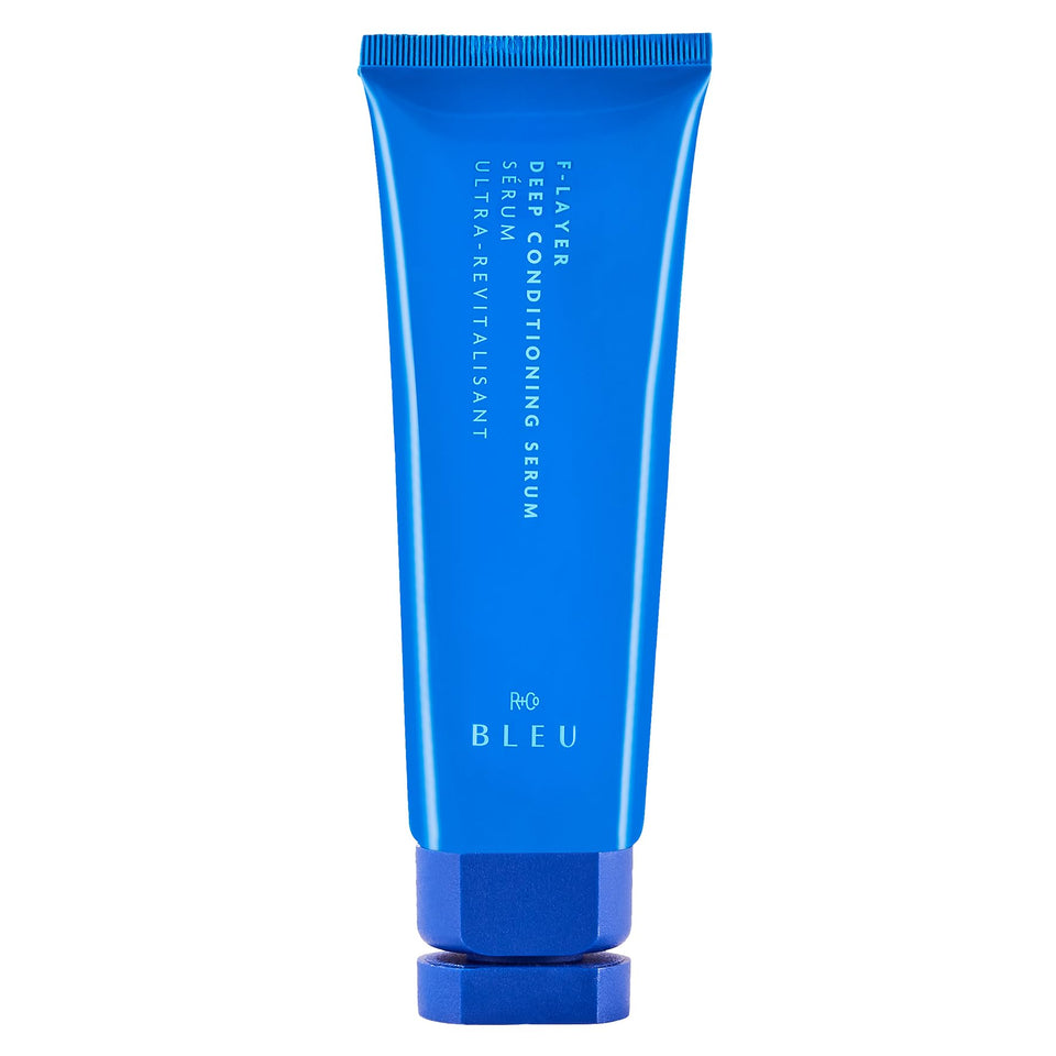 R+Co BLEU bottle front packaging showing sleek design and size benefits