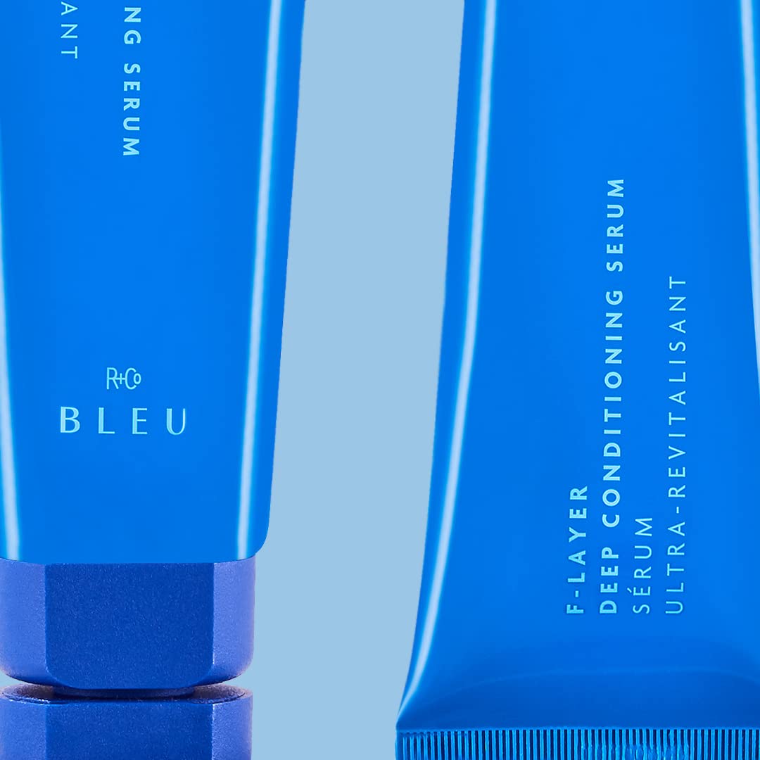 R+Co BLEU being applied to damp hair demonstrating detangling and smoothing
