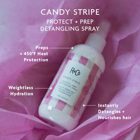 R+Co spray applied to damp hair for easier detangling and smoother cuticle