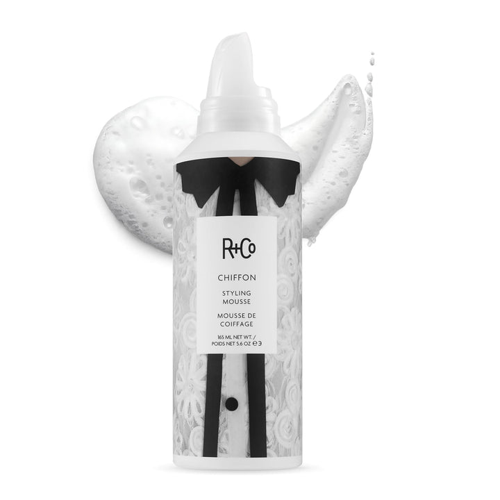 R+Co Chiffon front bottle showing label and size benefits