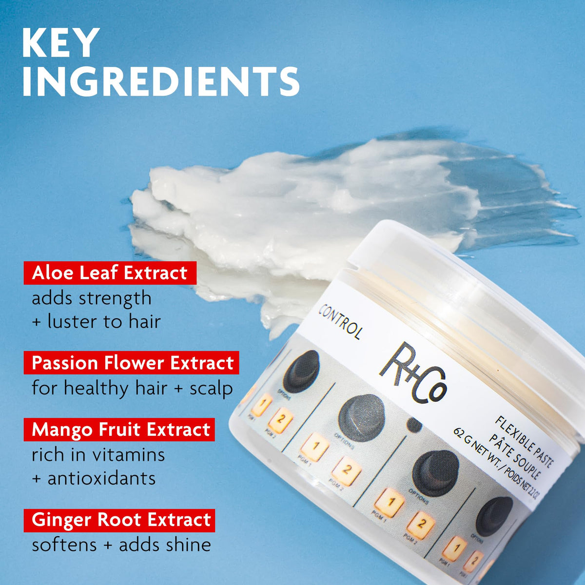 R+Co Control paste applied on hand demonstrating smooth spreadability