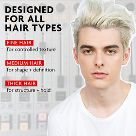 R+Co Control paste styled hair before and after showing added texture