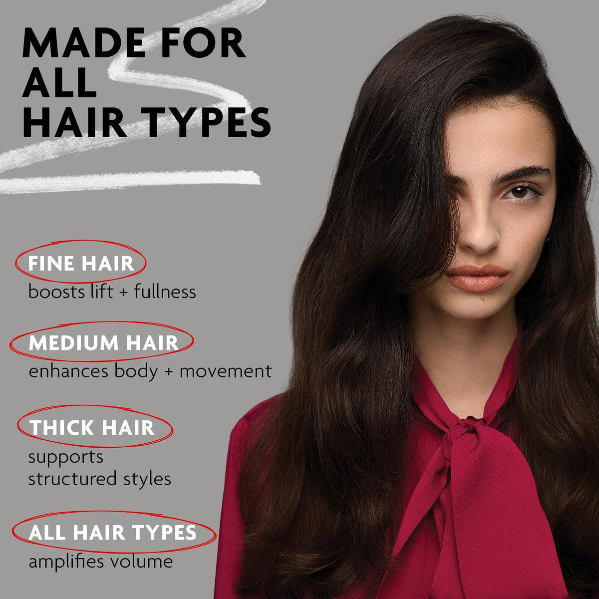 Before-and-after comparison showing R+Co Dallas lift at the roots and fuller shape