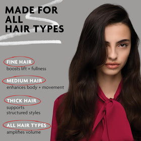 Before-and-after comparison showing R+Co Dallas lift at the roots and fuller shape