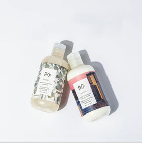 R+Co Dallas conditioner paired with matching shampoo for layered thickening routine