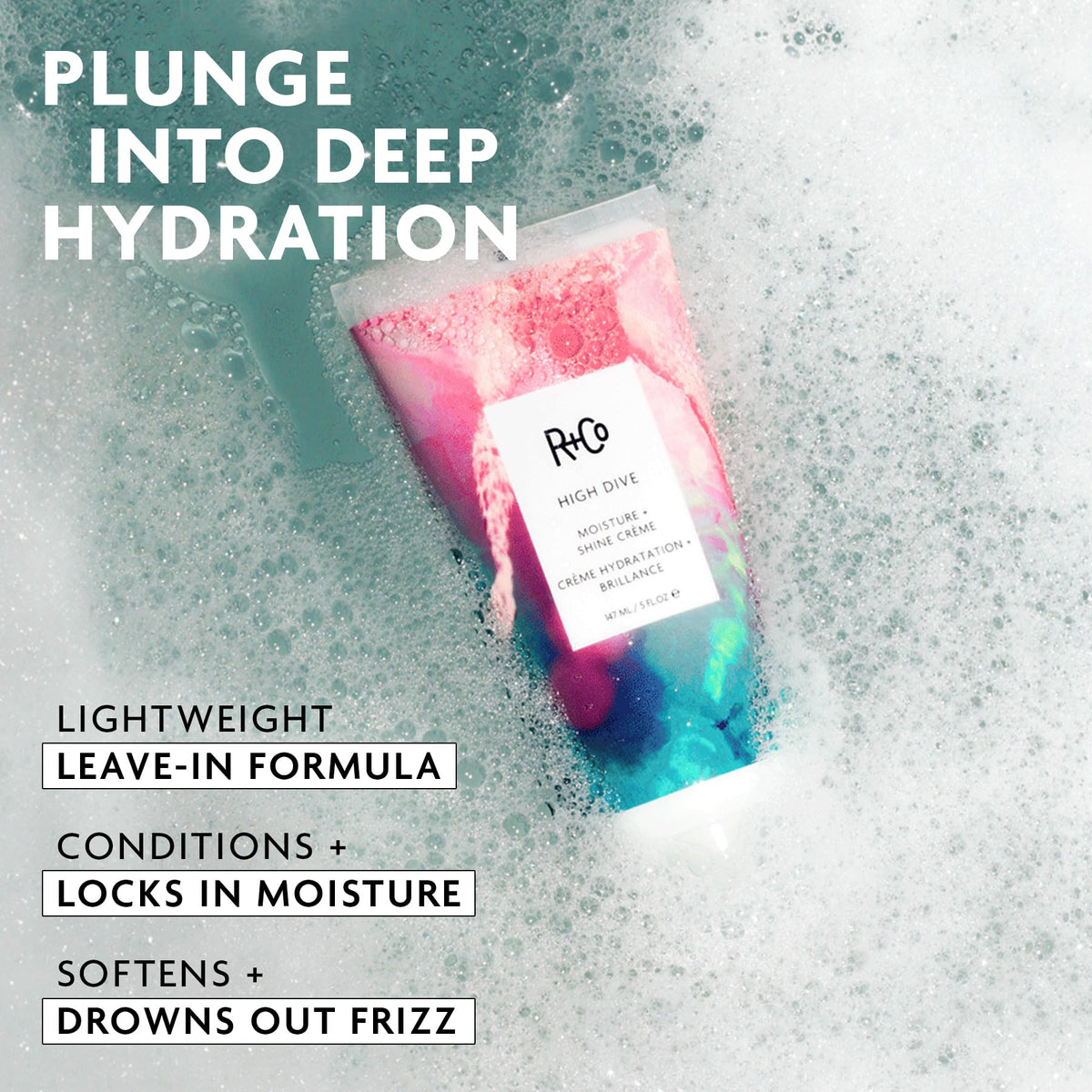 R+Co High Dive being applied to damp hair to reduce frizz and smooth
