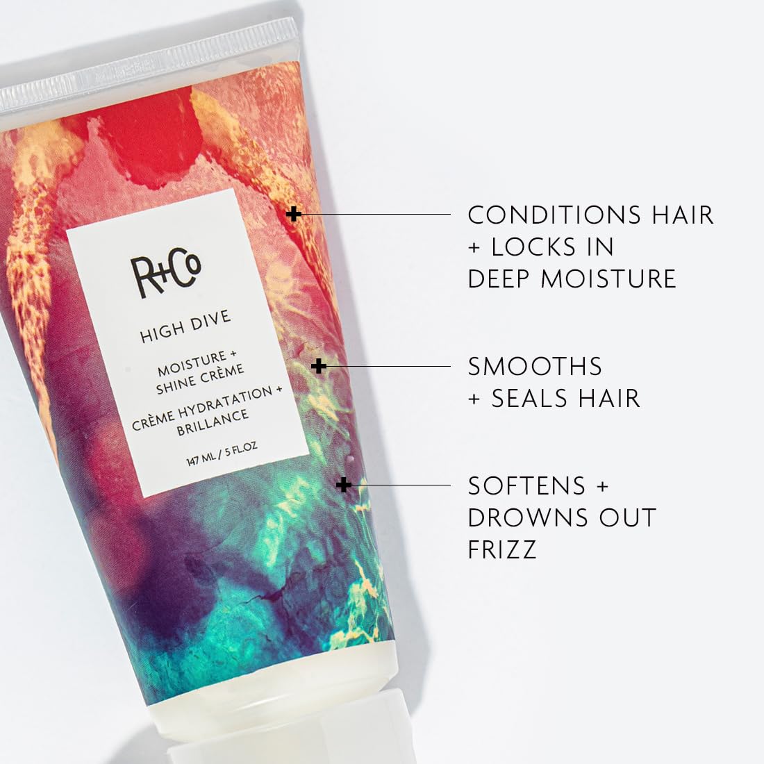 R+Co HIGH DIVE opened showing creamy texture and moisturizing action