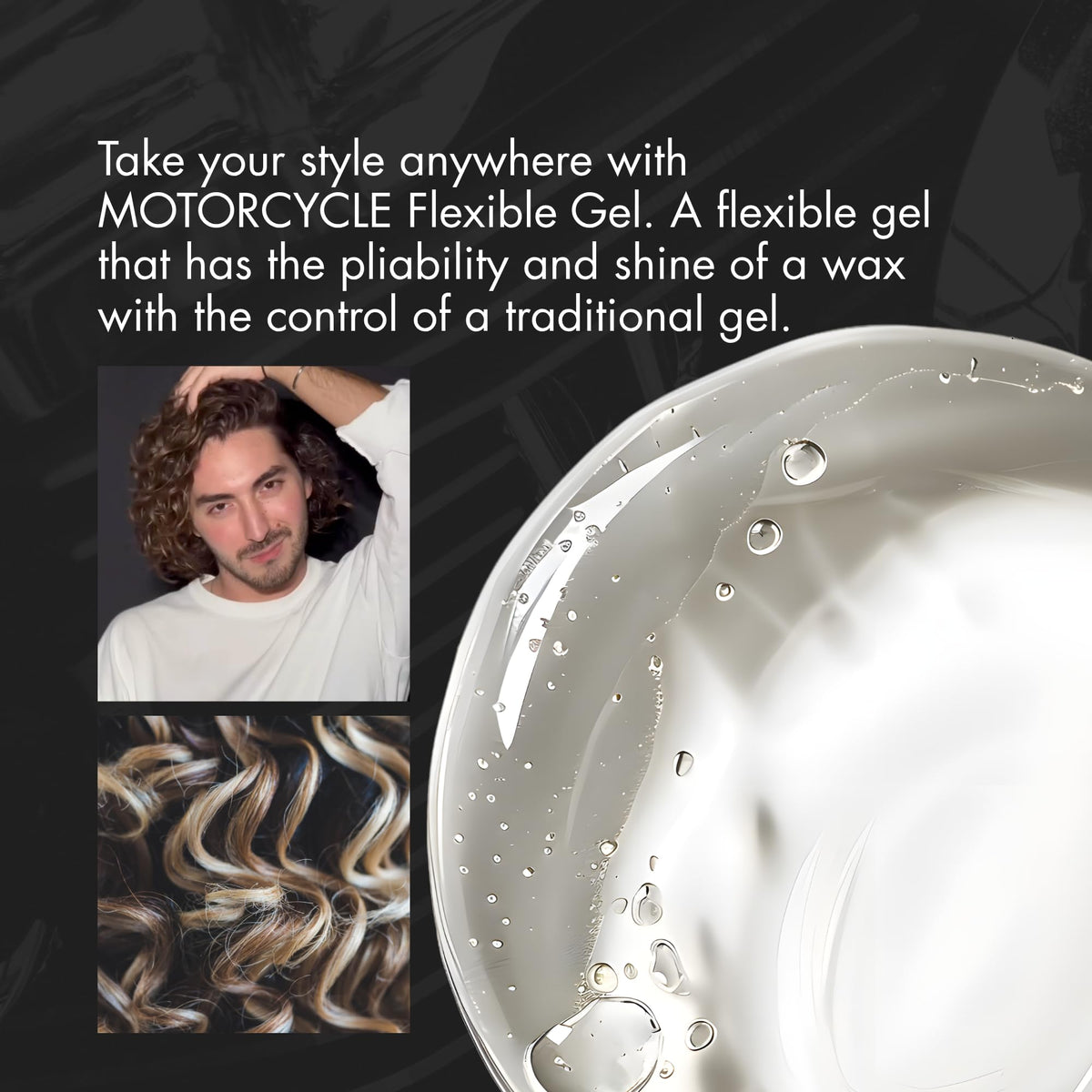 R+Co Motorcycle gel texture close-up highlighting smooth consistency and shine