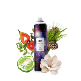 Close-up of R+Co Outer Space ingredients label highlighting key benefits
