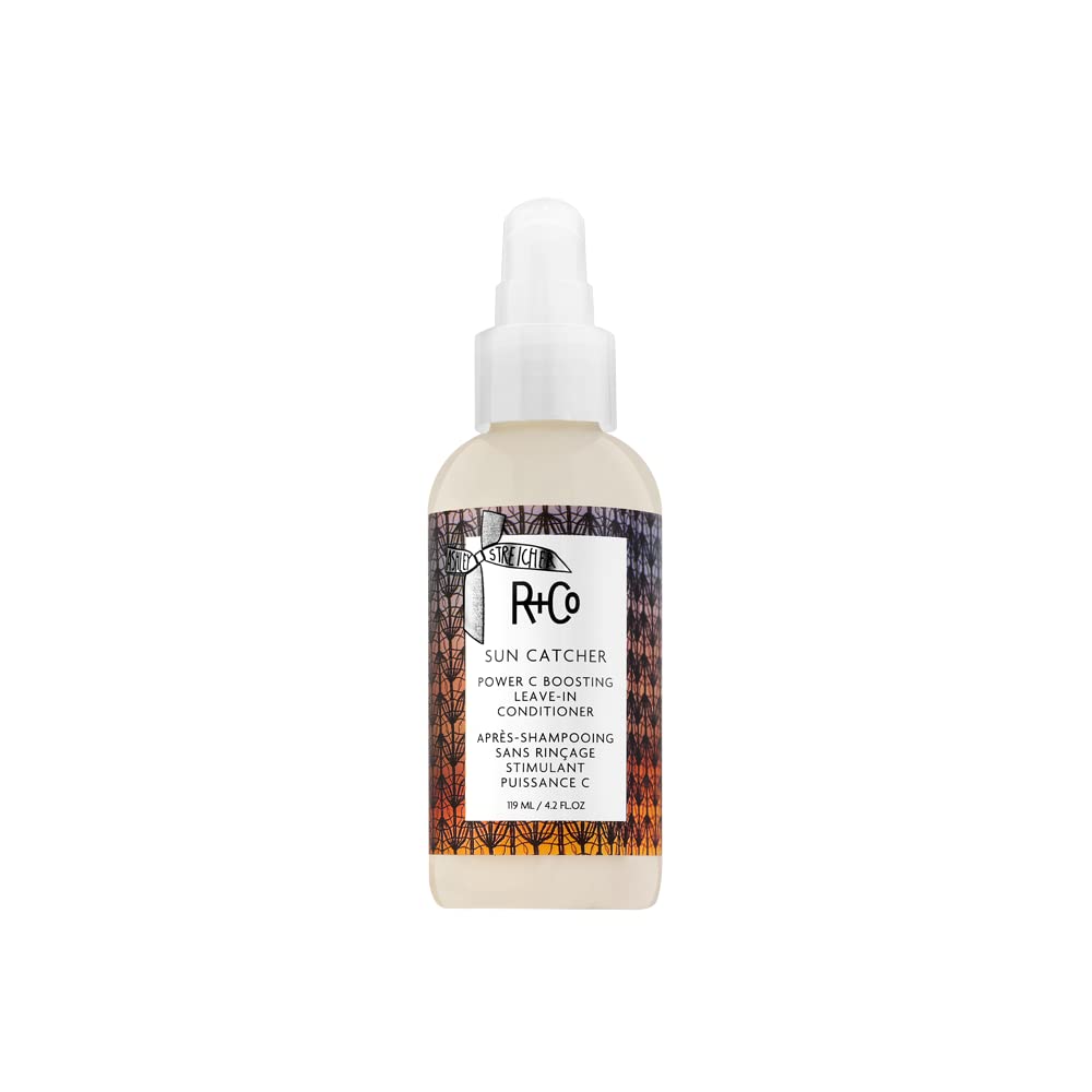 R+Co Sun Catcher front bottle showing protective leave-in benefits